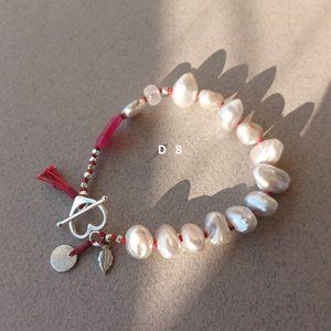 New freshwater pearl with agate and sterling silver hand knotted bracelet